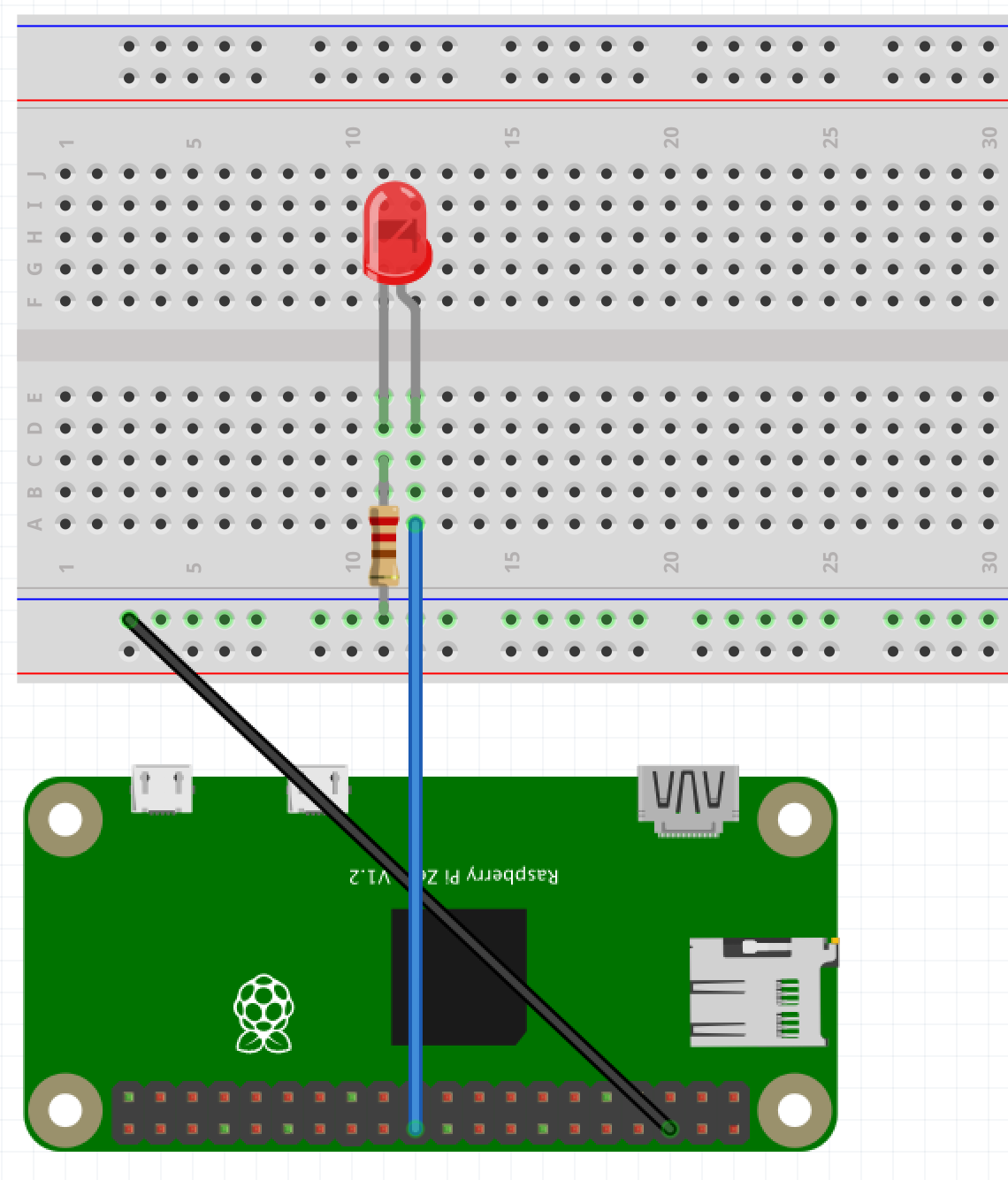 Circuit connections in breadboard